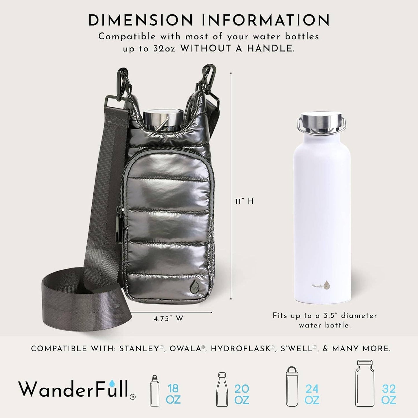 Pewter Glossy HydroBag® with Solid Strap