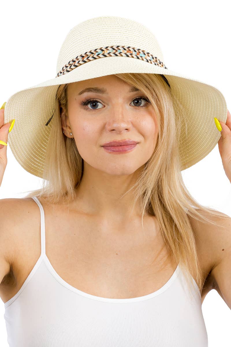 Tribal Band Dome Brim Straw Derby Sun Hat