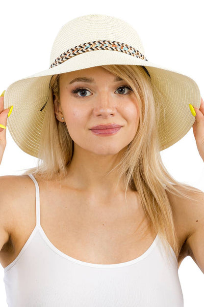 Tribal Band Dome Brim Straw Derby Sun Hat