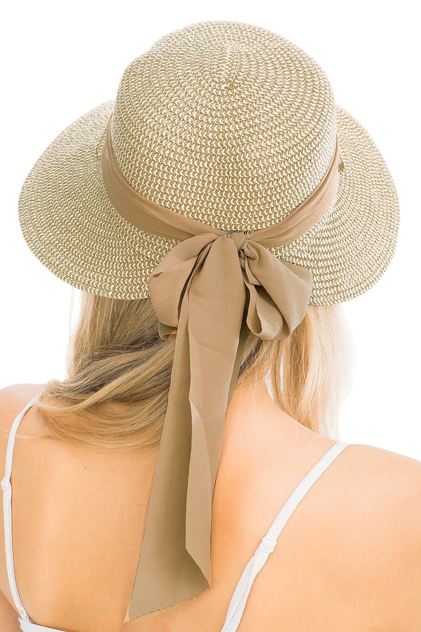 Mix Grain Straw Satin Ribbon Dome Derby Sun Hat