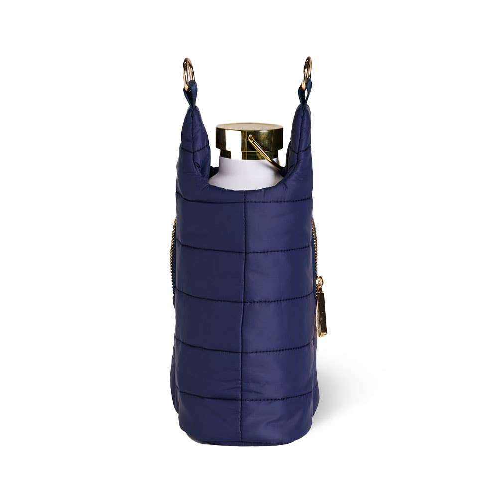 WanderFull® HydroBag® – Original Puffer Water Bottle Bag - navy with Navy w/ metallic gold strip