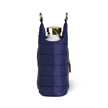 WanderFull® HydroBag® – Original Puffer Water Bottle Bag - navy with Navy w/ metallic gold strip