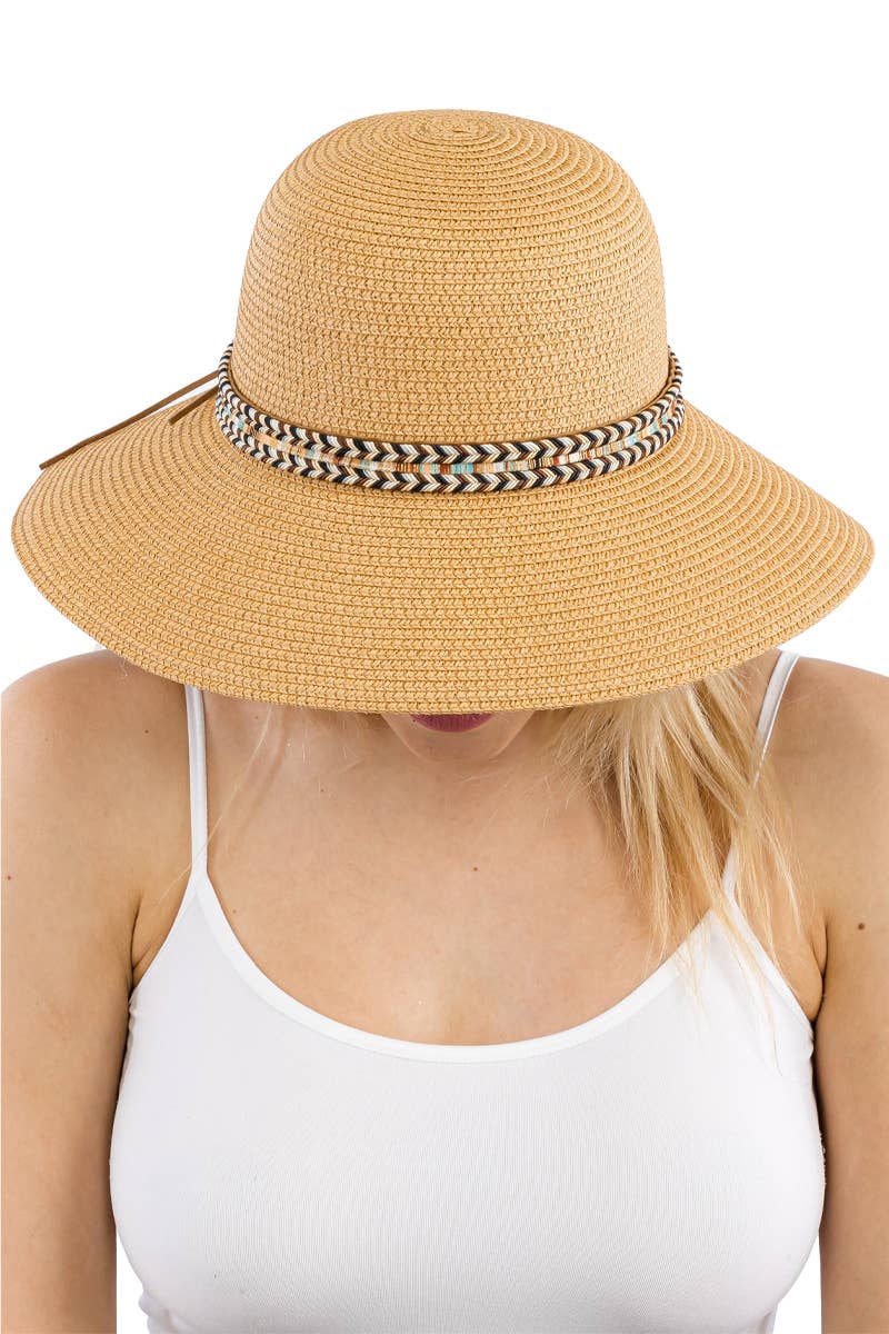 Tribal Band Dome Brim Straw Derby Sun Hat