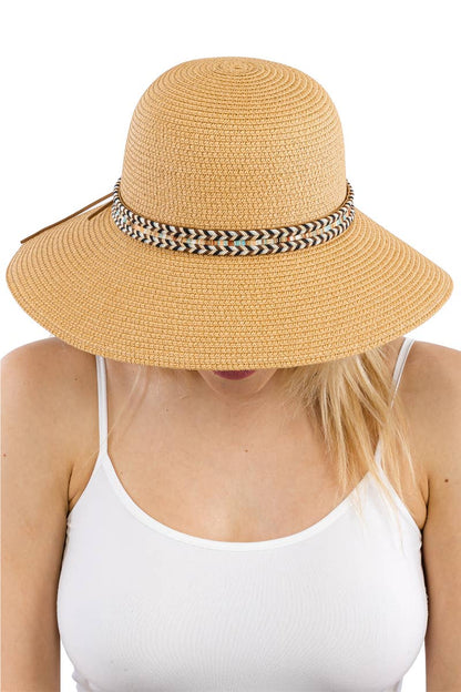 Tribal Band Dome Brim Straw Derby Sun Hat