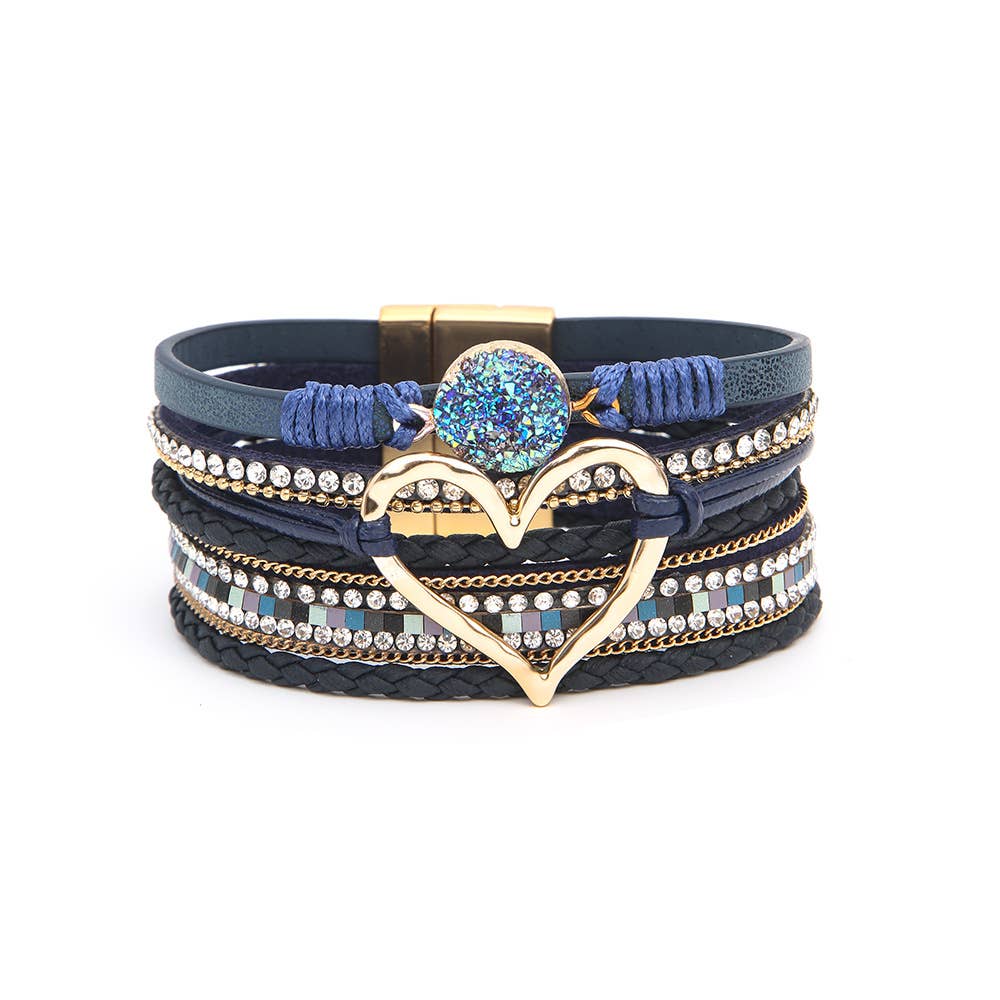 Bohemian Heart Buckle Bracelet | Rhinestone Magnetic