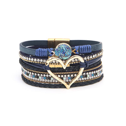 Bohemian Heart Buckle Bracelet | Rhinestone Magnetic