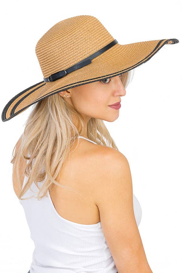 Buckle Belt Classic Black Rim Mid Size Floppy Beach Hat