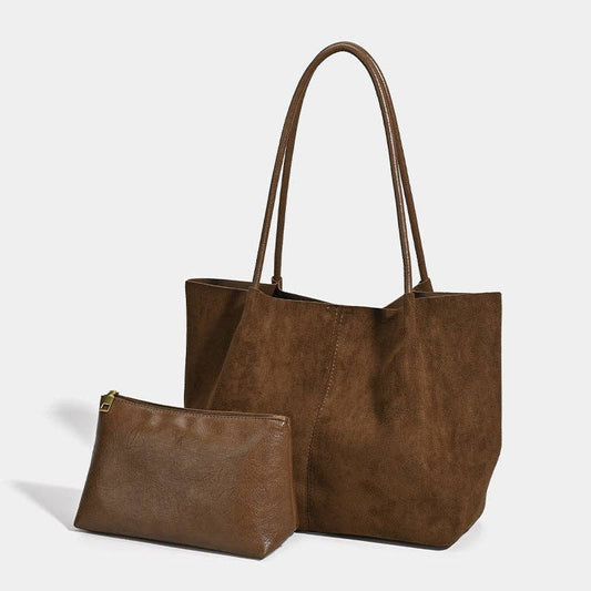 2026 Retro Suede Tote Bag with Detachable Pouch