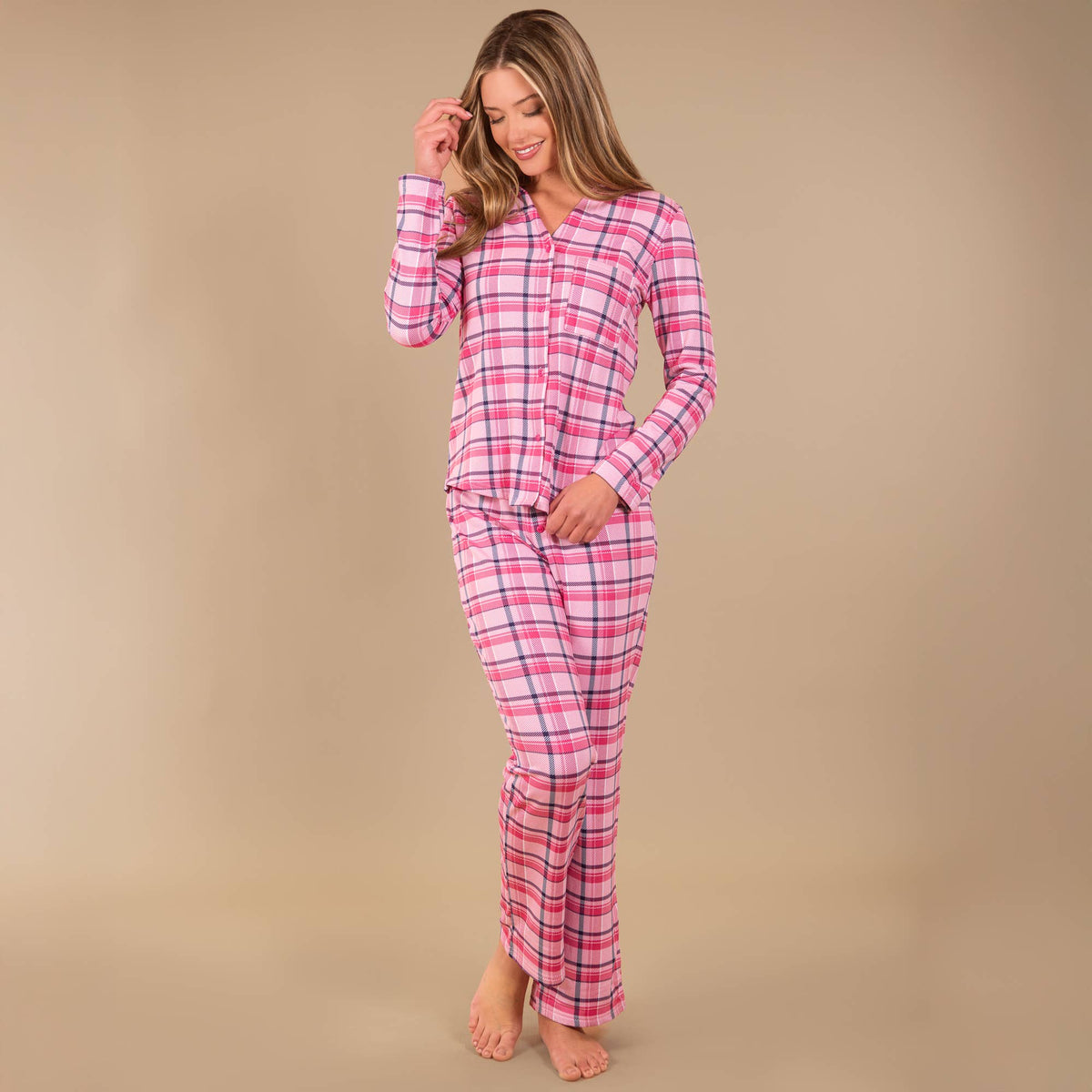 Navy and Pink Plaid Pajama Pants | Cloud Plush PJ Bottoms