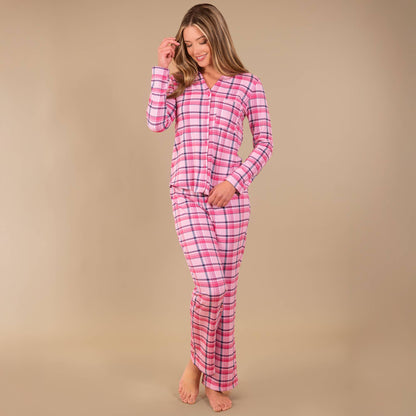 Navy and Pink Plaid Pajama Pants | Cloud Plush PJ Bottoms