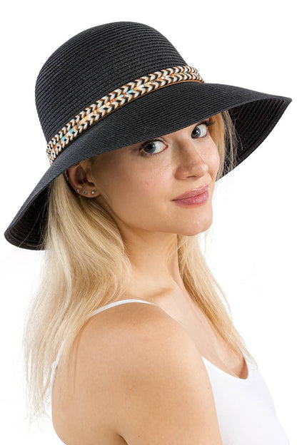 Tribal Band Dome Brim Straw Derby Sun Hat