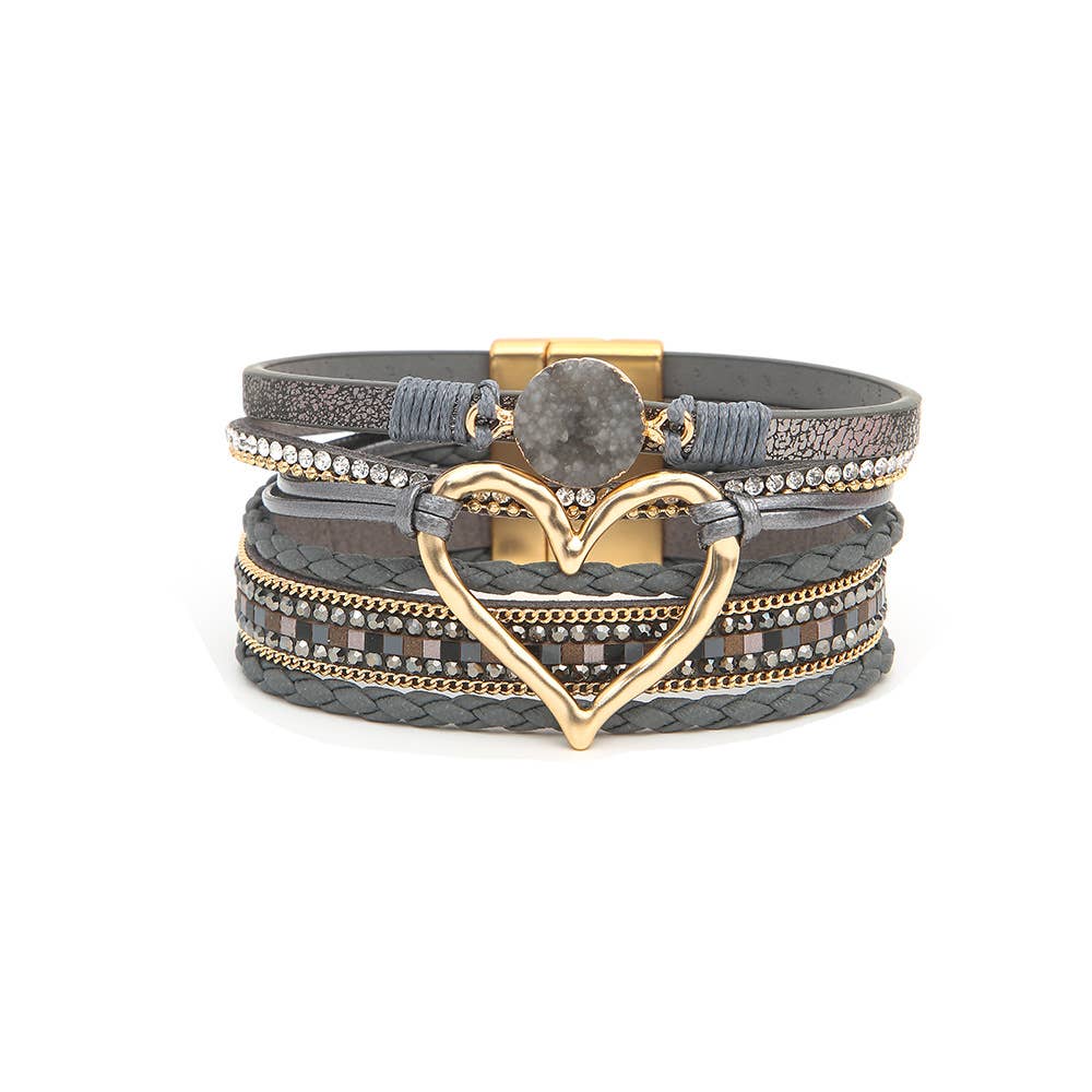 Bohemian Heart Buckle Bracelet | Rhinestone Magnetic