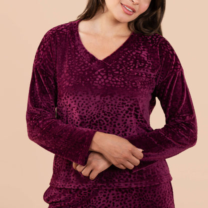 Leopard Luxe Lounge Pajama Top | Long-Sleeve Velour PJs