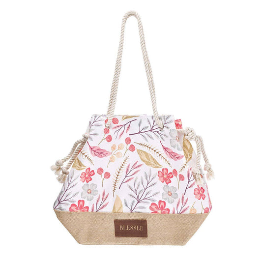Blessed Tote Canvas Tan/White Floral Printed