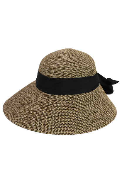 Mix Grain Straw Satin Ribbon Dome Derby Sun Hat