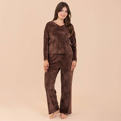 Leopard Luxe Lounge Pajama Pants | Soft Velour PJ Bottoms