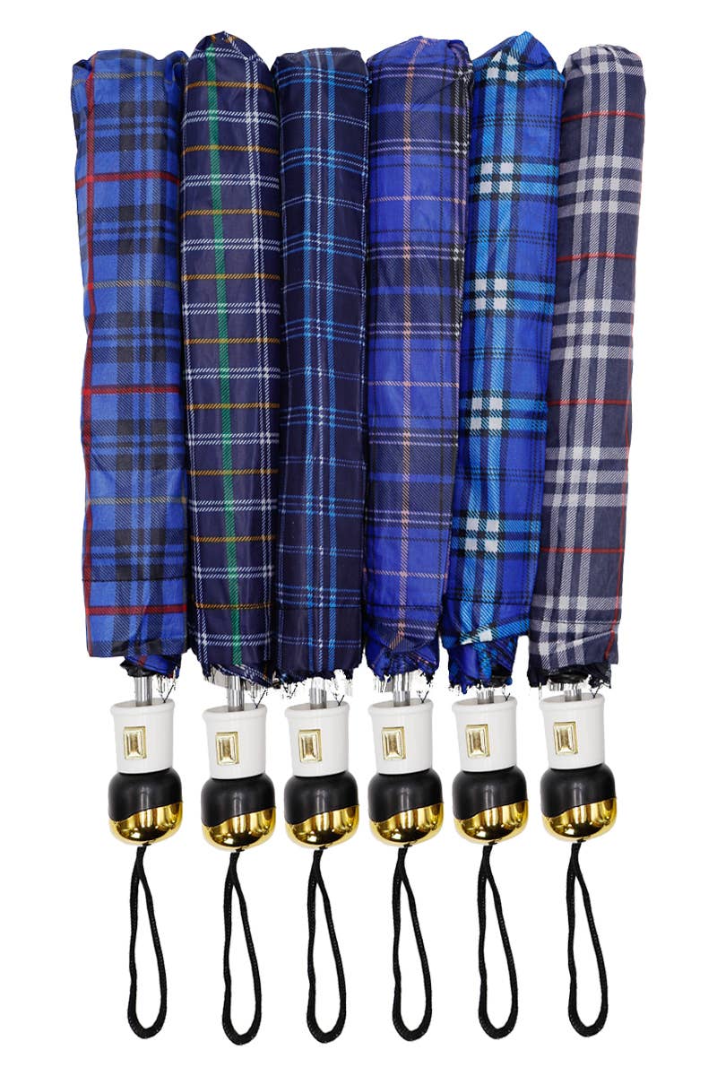 Plaid Auto Open Bi-Fold Compact Umbrella