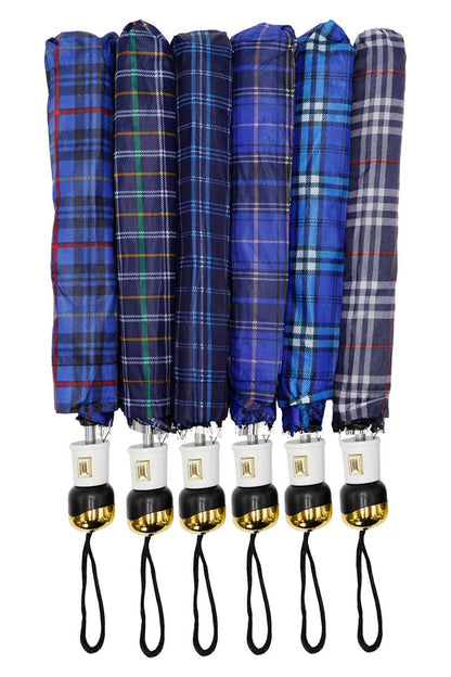 Plaid Auto Open Bi-Fold Compact Umbrella