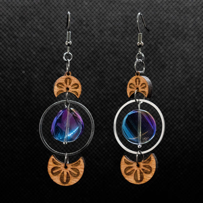 Flower Crescent Wood Earrings