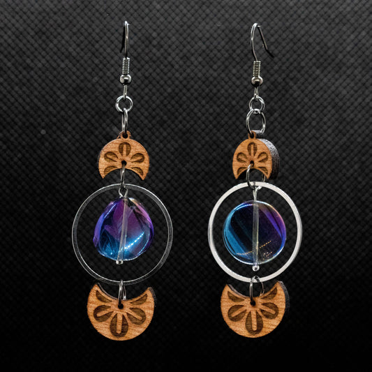 Flower Crescent Wood Earrings