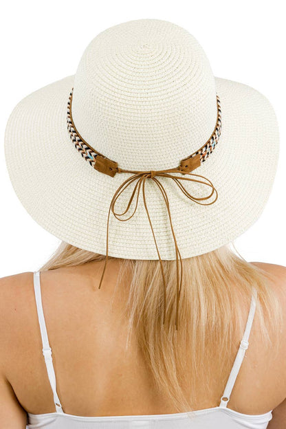 Tribal Band Dome Brim Straw Derby Sun Hat
