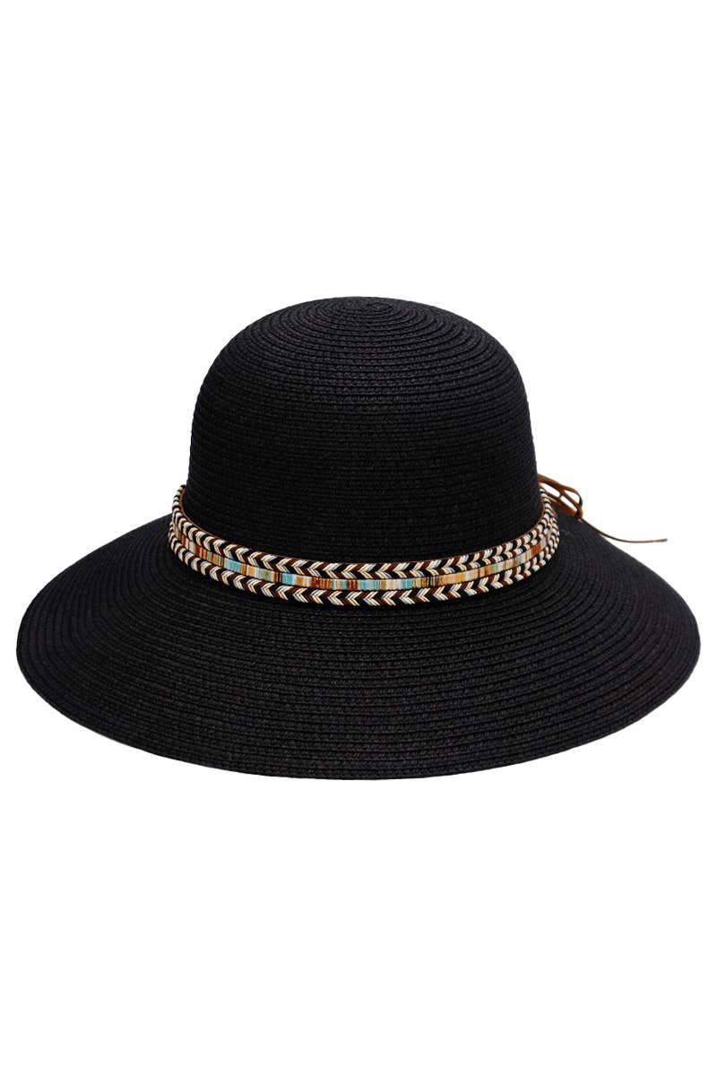 Tribal Band Dome Brim Straw Derby Sun Hat