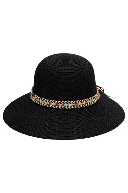 Tribal Band Dome Brim Straw Derby Sun Hat