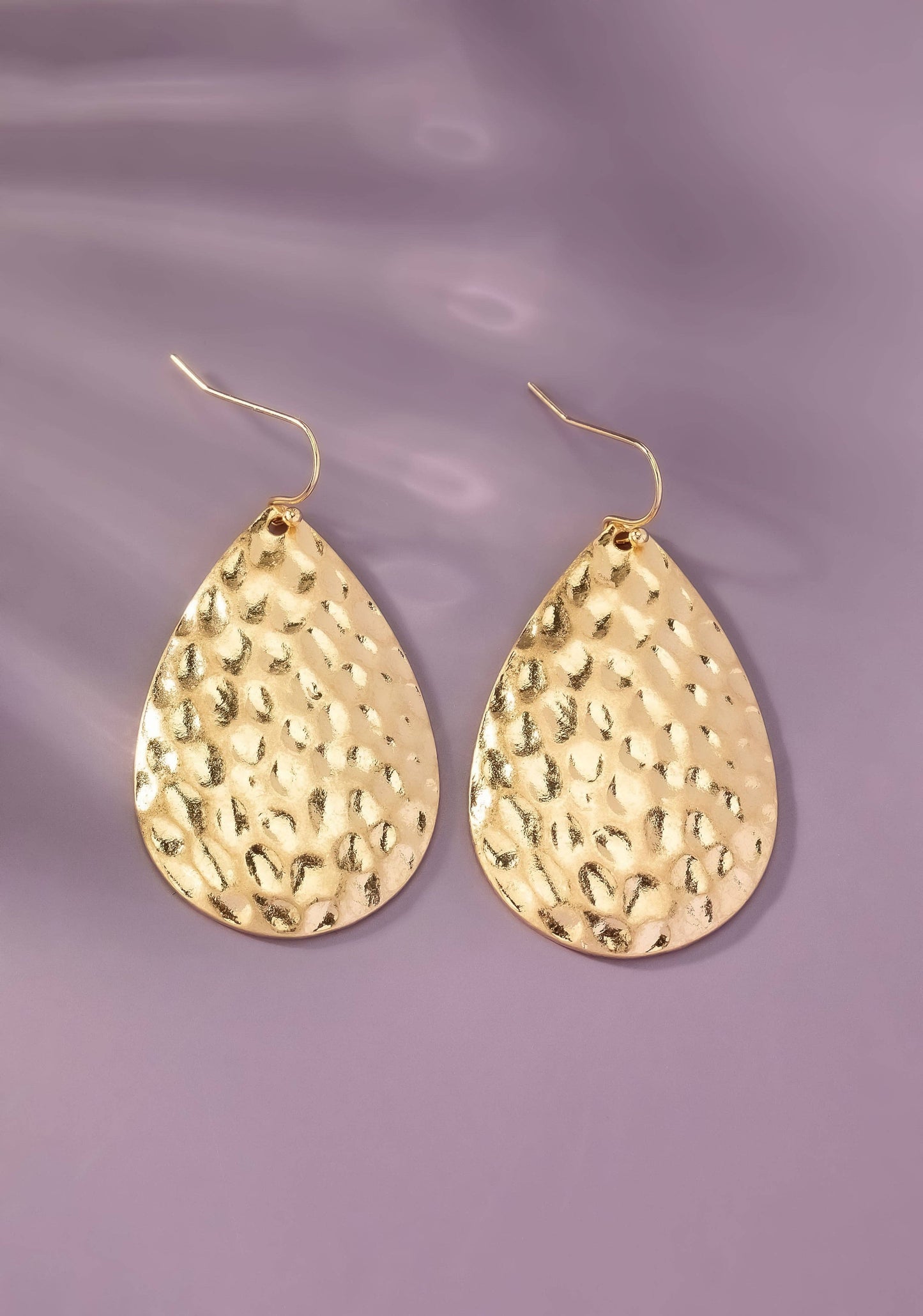 Gold Hammered Teardrop Metal Earrings