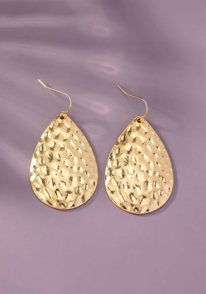 Gold Hammered Teardrop Metal Earrings