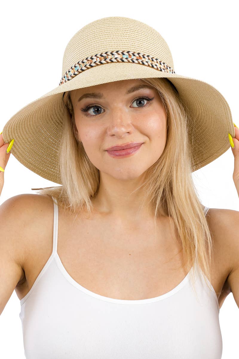 Tribal Band Dome Brim Straw Derby Sun Hat