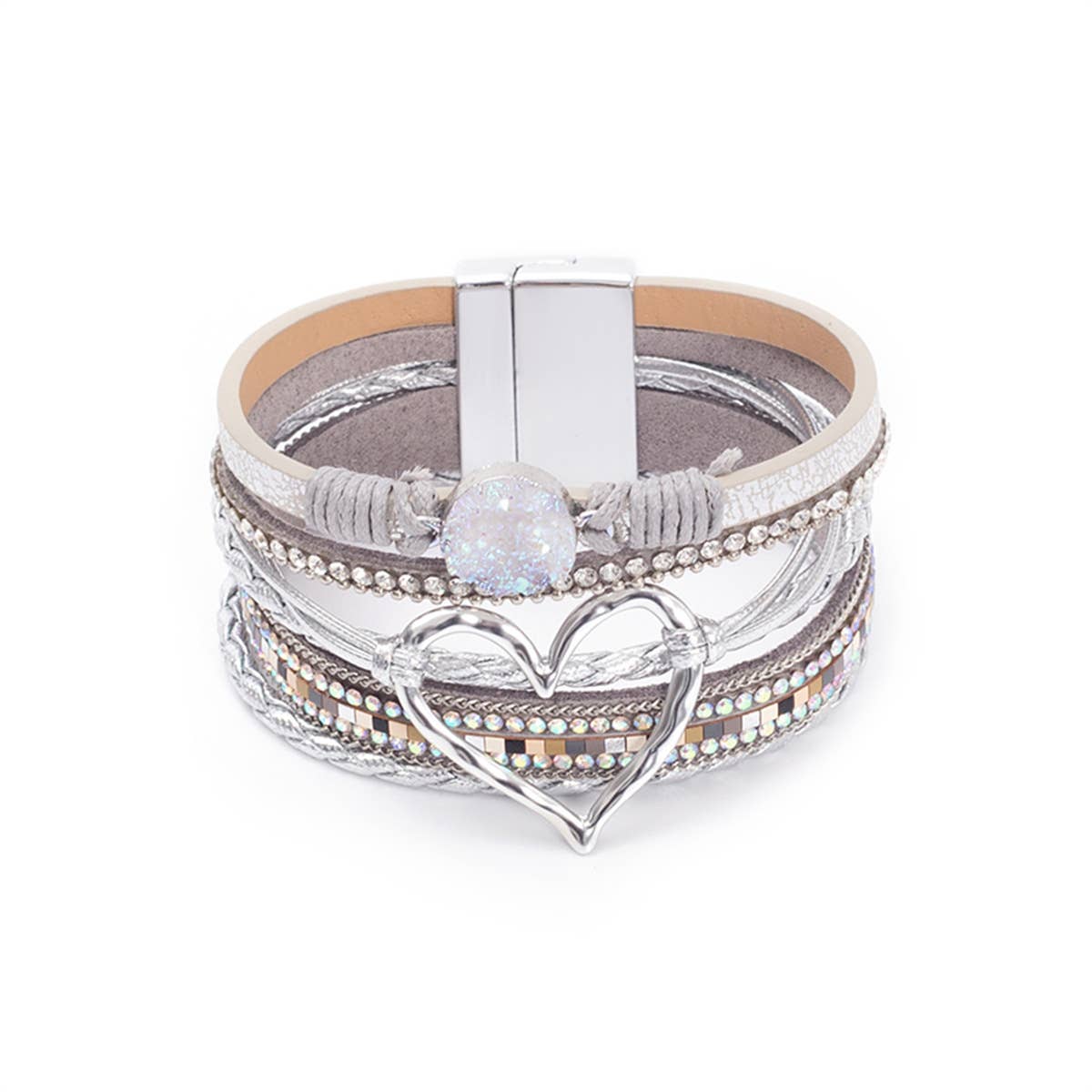 Bohemian Heart Buckle Bracelet | Rhinestone Magnetic