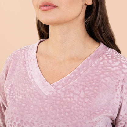 Leopard Luxe Lounge Pajama Top | Long-Sleeve Velour PJs