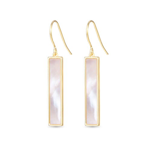 Mother of Pearl Bar Drop Earrings - Gold