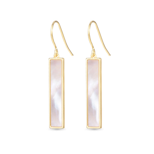 Mother of Pearl Bar Drop Earrings - Gold