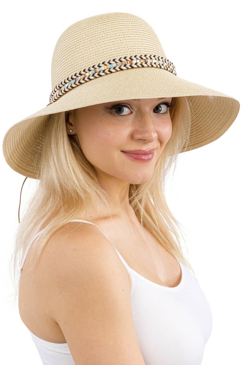 Tribal Band Dome Brim Straw Derby Sun Hat