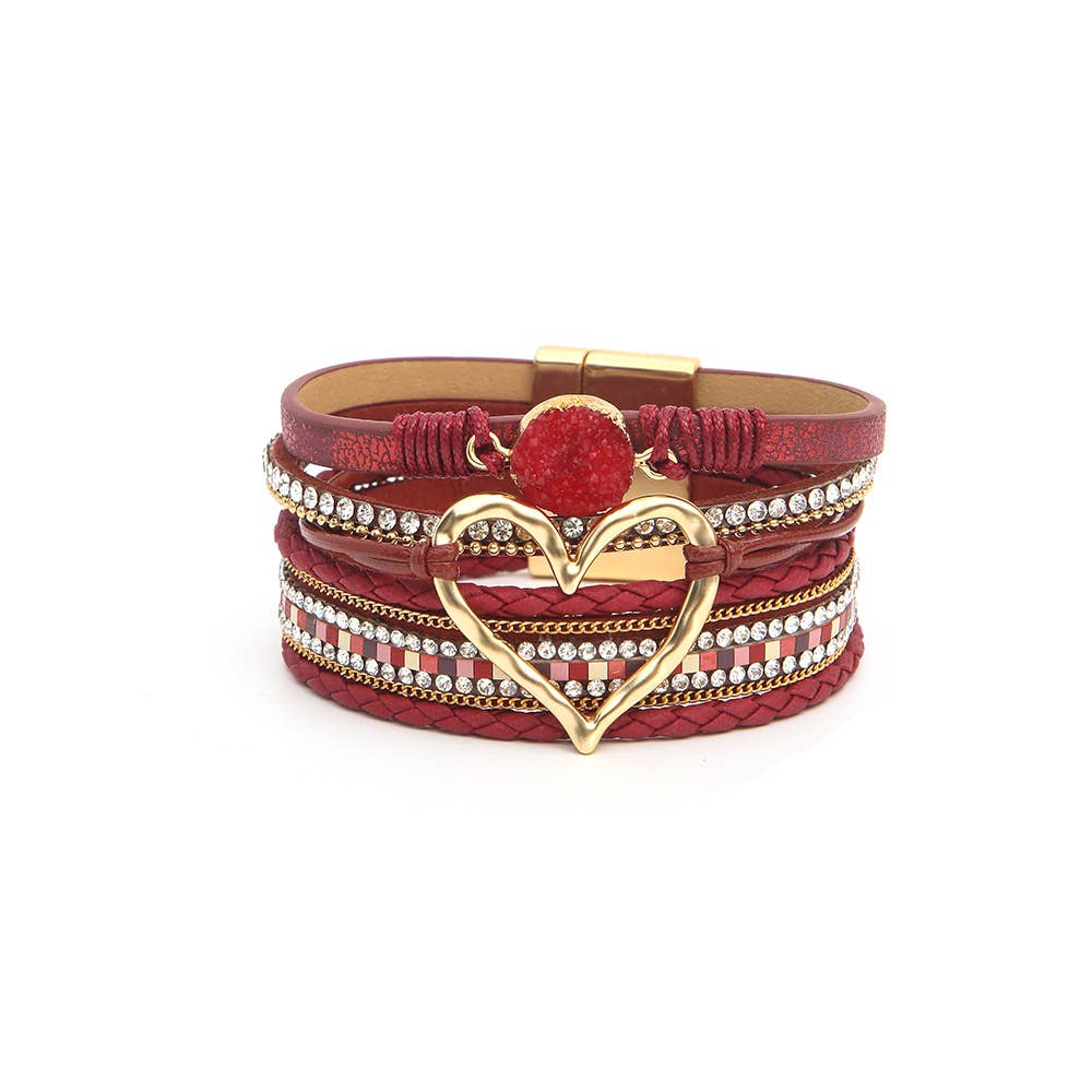 Bohemian Heart Buckle Bracelet | Rhinestone Magnetic