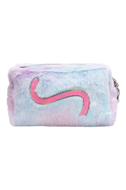Meow Kitty Sequin Fuzzy Fur Cosmetic Pouch Bag