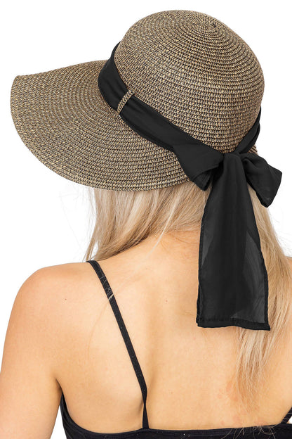 Mix Grain Straw Satin Ribbon Dome Derby Sun Hat