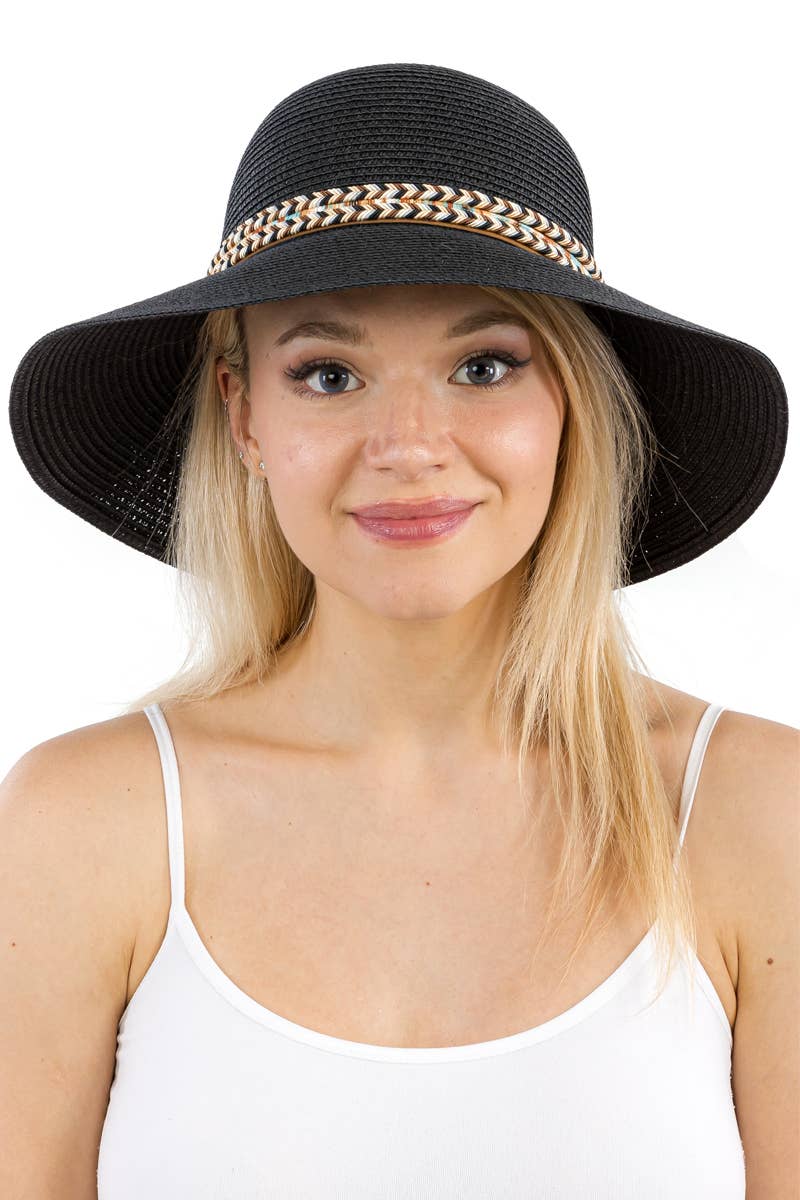 Tribal Band Dome Brim Straw Derby Sun Hat