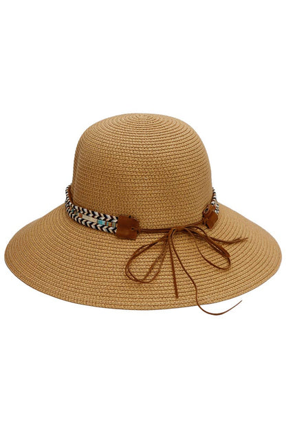 Tribal Band Dome Brim Straw Derby Sun Hat