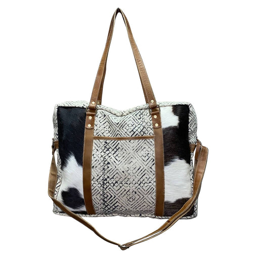 Handprinted Leather Canvas Hide Weekender Bag for Women