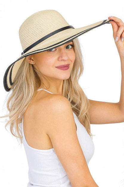 Buckle Belt Classic Black Rim Mid Size Floppy Beach Hat