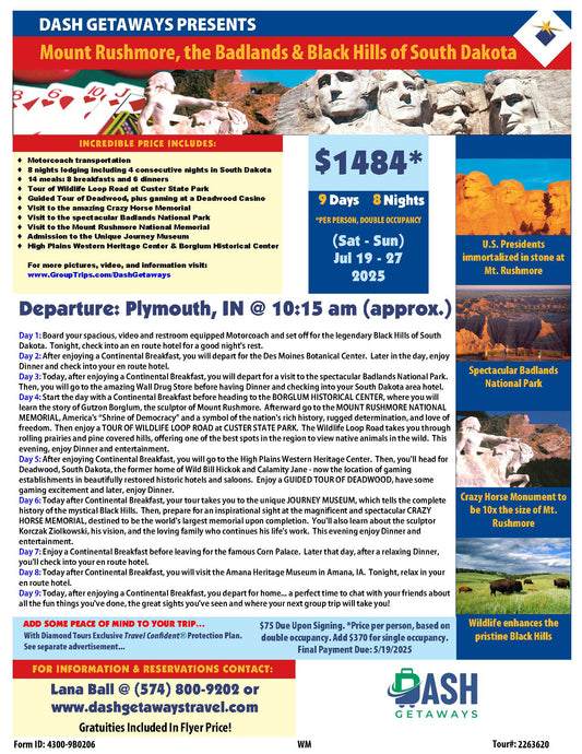 Mount Rushmore, the Badlands & Black Hills of South Dakota - $1484
