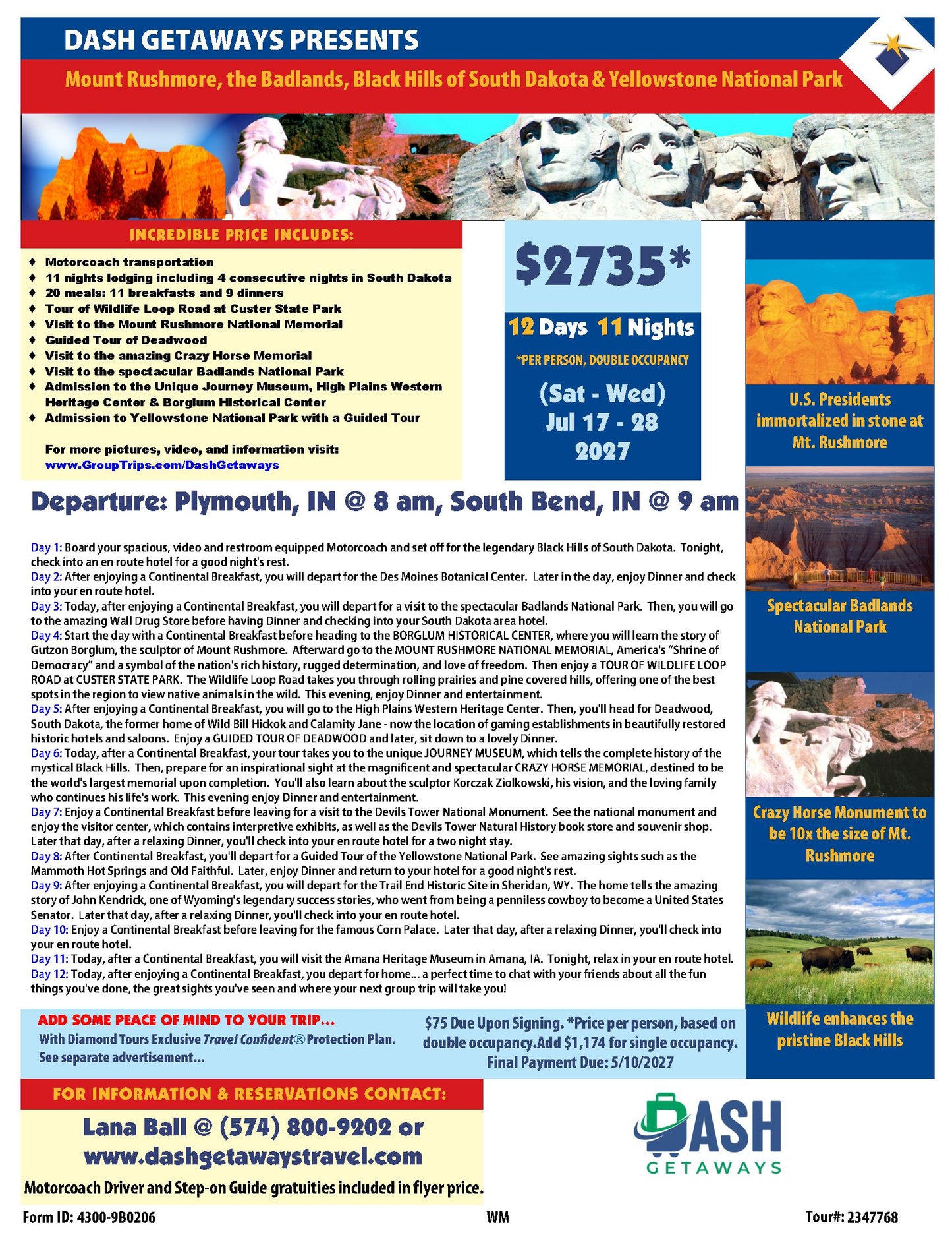 Mount Rushmore, the Badlands & Black Hills of South Dakota - $2735