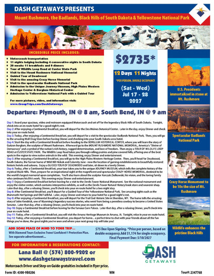 Mount Rushmore, the Badlands & Black Hills of South Dakota - $2735