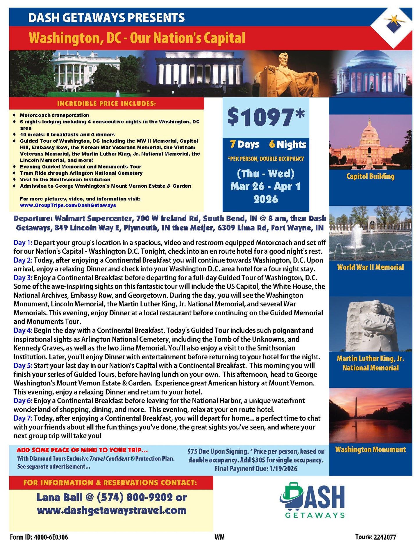 New Departure Locations Added! Cherry Blossom Time in Washington DC - March 26-April 1, 2026