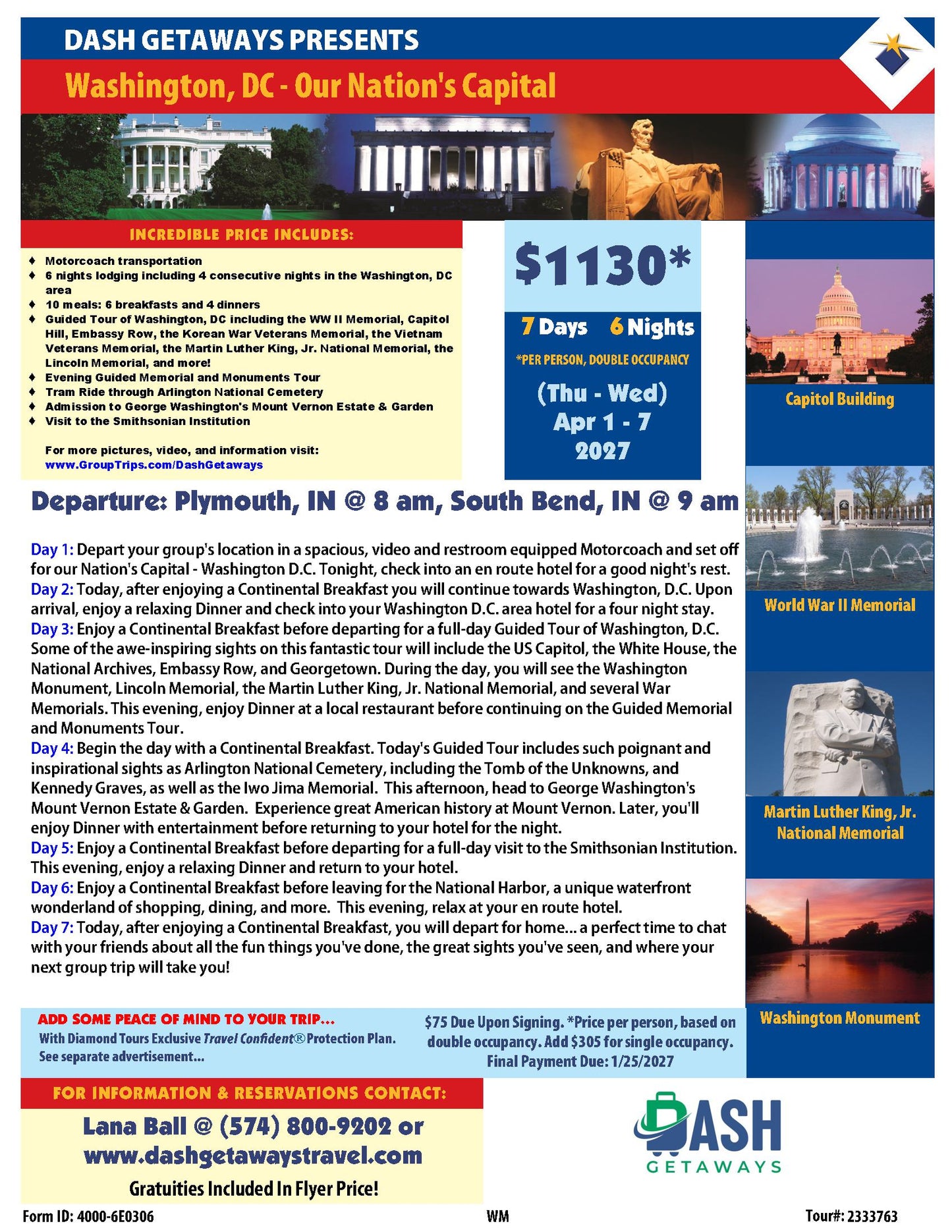 2027 Cherry Blossom Time in Washington DC - April 1-7, 2027