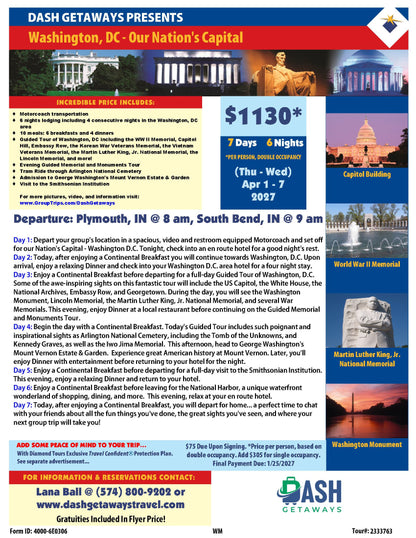 2027 Cherry Blossom Time in Washington DC - April 1-7, 2027