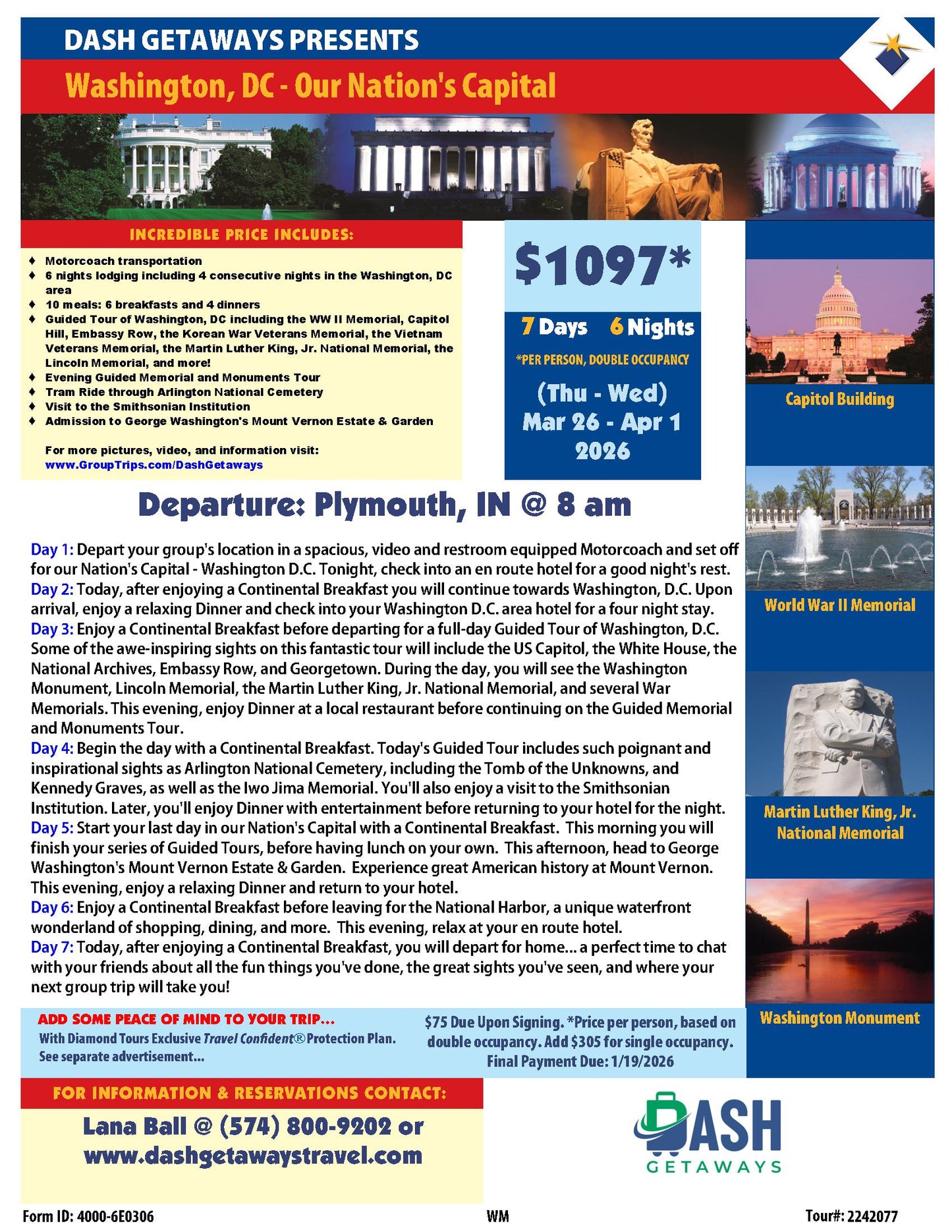 Cherry Blossom Time in Washington DC - March 26-April 1, 2026