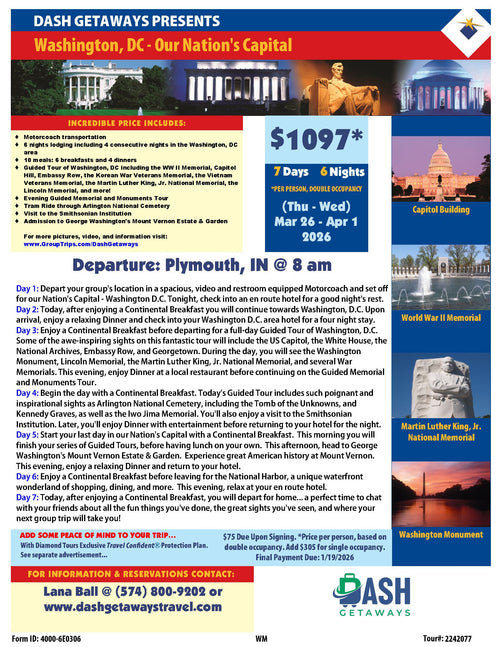 Cherry Blossom Time in Washington DC - March 26-April 1, 2026